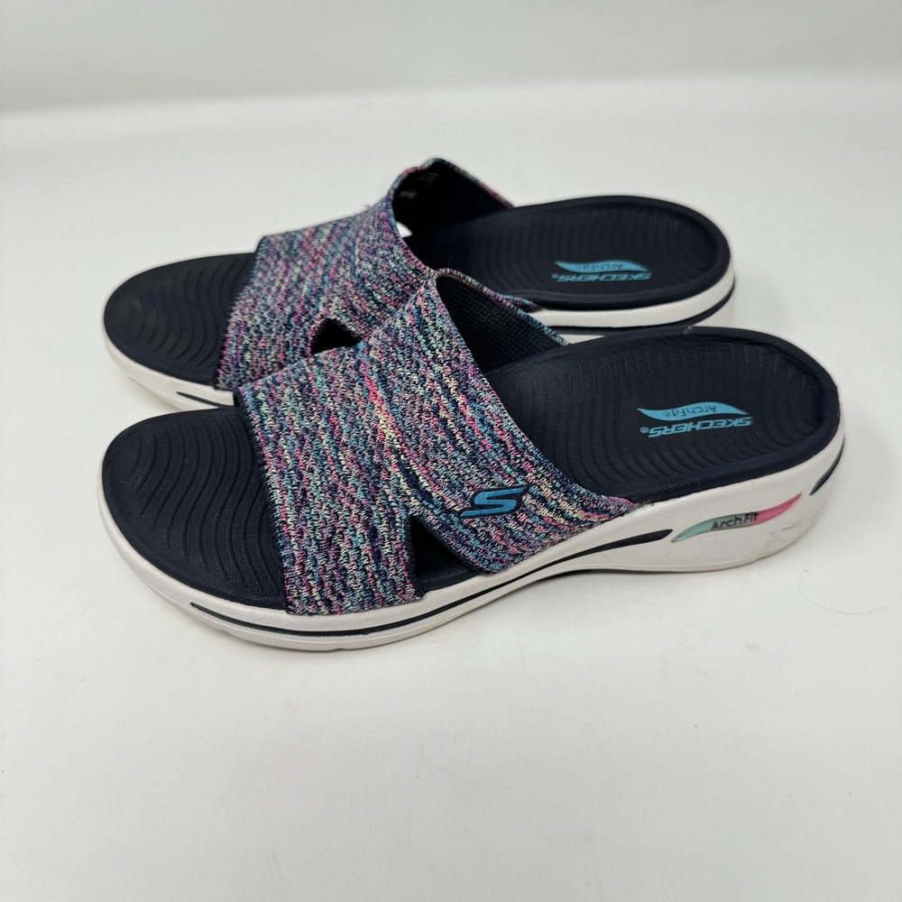 Skechers Arch Fit Shoes Womens Size 8 Multicolor Slide Wedge Sandals Comfort